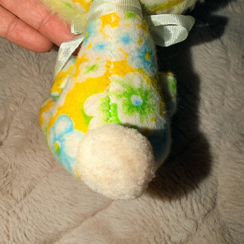 Vintage Velveteen Sawdust Stuffed Yellow Rabbit Japan Dream Pet - Picture 6 of 10